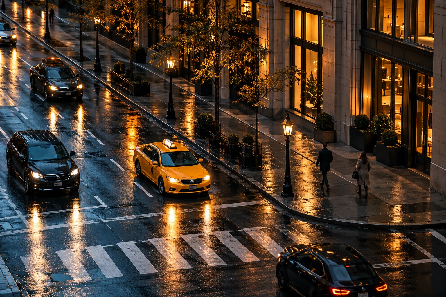 Conceptual city scene with visual object detection overlays